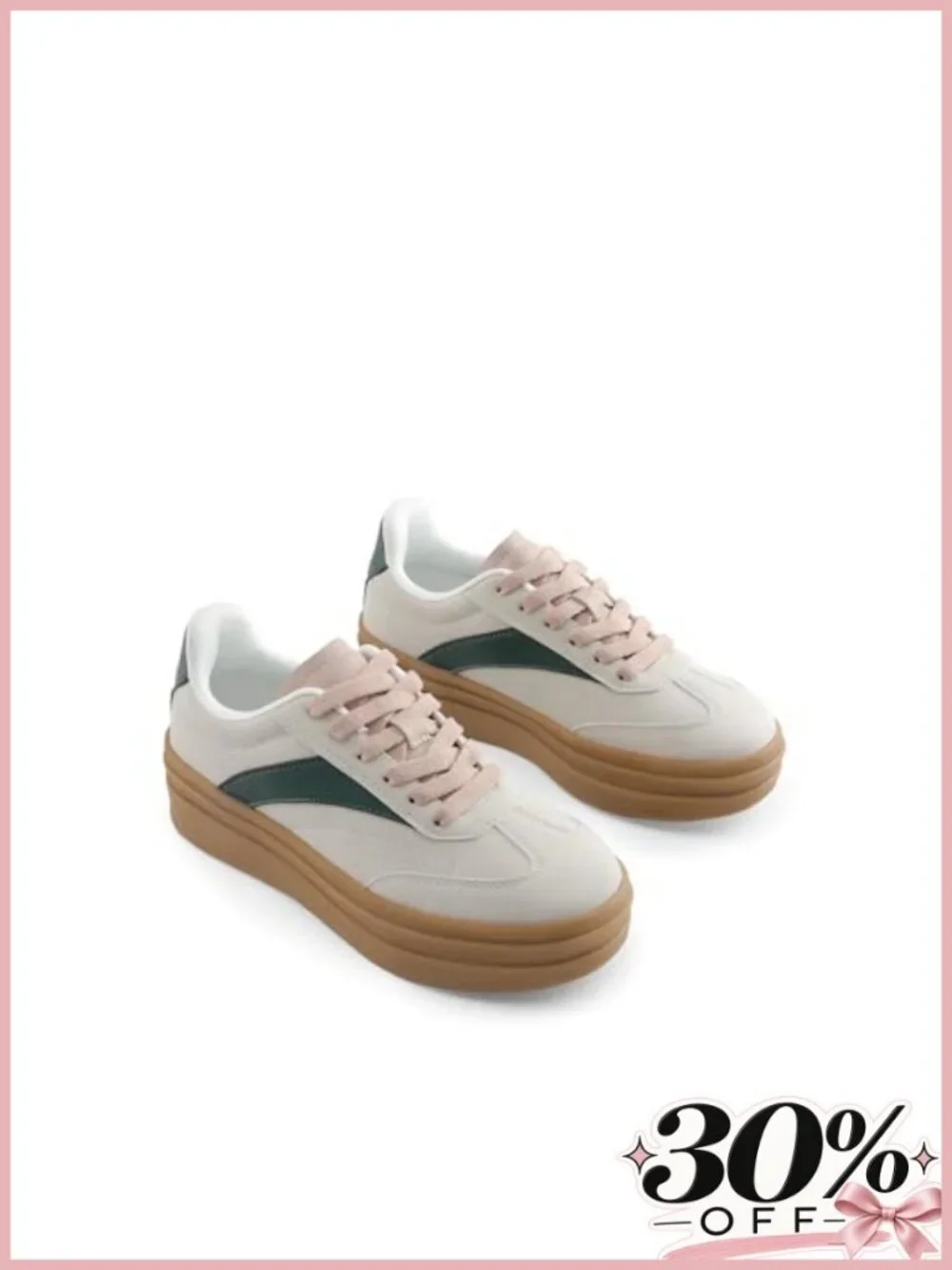 Platform Sneakers Lace-Up Vegan Leather Faux Suede Comfortable Tennis Shoes